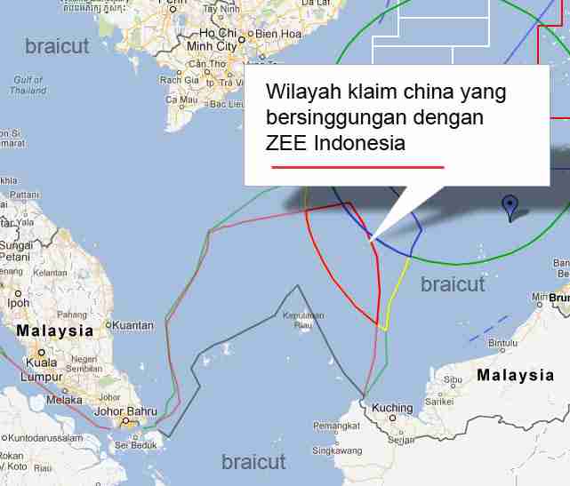 Wilayah klaim China yang bersinggungan dengan ZEE Indonesia. (Kaskus)